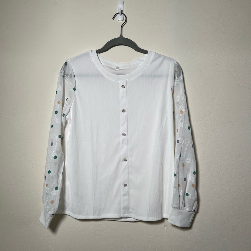 Button Blouse Polka Dot Sleeves